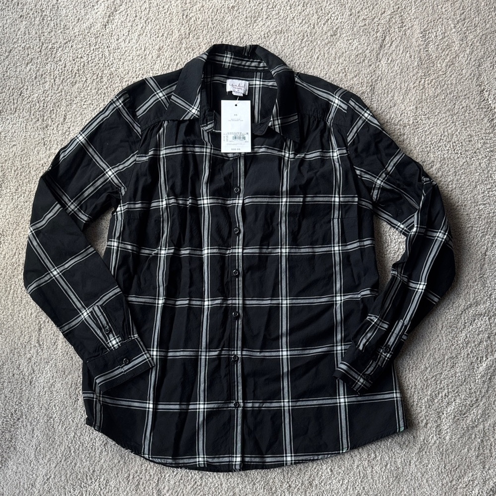 Black and White Plaid Maternity Button-Up Shirt XS